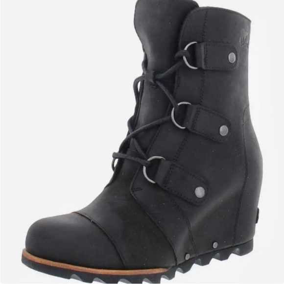 Sorel Shoes - SOREL Joan Of Arctic Leather Wedge Mid Ankle Boots Black Gorp NL2173-001 9.5